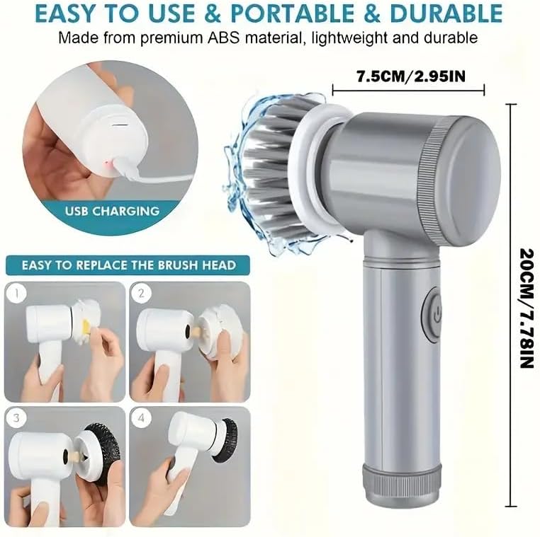 HFLYJPYW Electric Spin Scrubber - Shower Scrubber,Bathroom Scrubber Electric,for Cleaning Tub, Floor, Tile, Window, Sink, Kitchen Cleaning with 6 Electric Cleaning Brush Head (8) - Image 2
